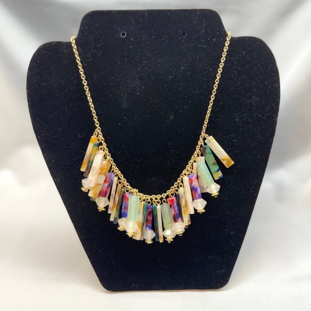 Ann Taylor Necklace Women OS Multi New NWT Resin Fringe Statement Gold Tone